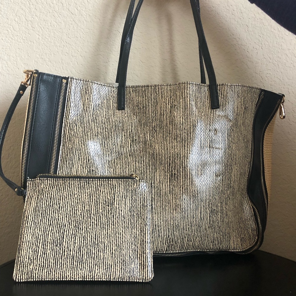 Black and Tan purse with matching wristlet